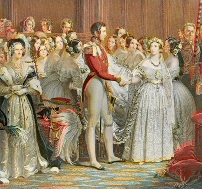 Huwelijk van koningin Victoria met prins Albert van Saksen Coburg Gotha in Saint James Palace in Londen op 10 februari 1840 (gravure) door Unknown artist