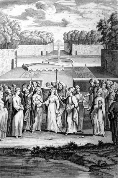 Huwelijk volgens de Hebreeuwse rite. 19e eeuwse gravure door Unknown artist