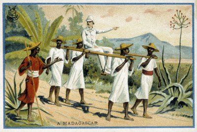 Witte kolonist in rolstoel, Madagaskar - Chromo door Unknown artist