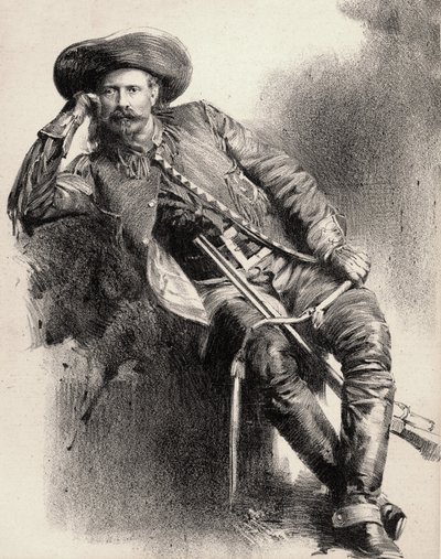 William Frederick Cody - Bekend als Buffalo Bill - Portret van Buffalo Bill (1846-1917), Kolonel William Cody - gravure naar poster door Unknown artist