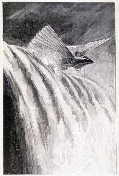 Gevleugeld voertuig dat een waterval oversteekt, ill. 