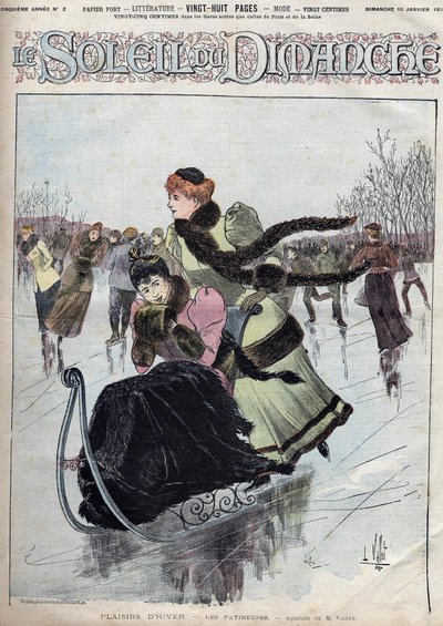 Winterpret. De schaatsers. Aquarel door Mr. Vallet voor de Sunday sun. 10 januari door Unknown artist