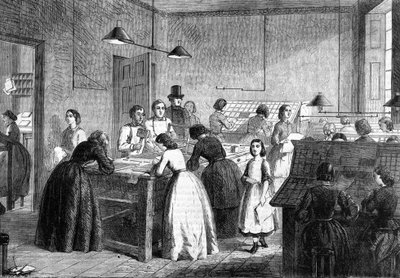 Vrouwenwerkplaats Typografen in Parijs in 1865 door Unknown artist