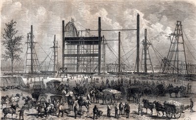 Werken op het Marsveld in Parijs eind april 1866 - gravure van 1867 door Unknown artist