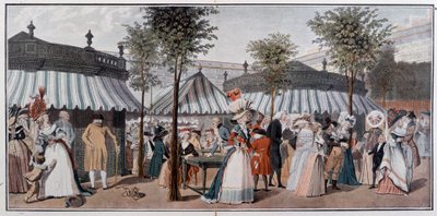 Wereldwandeling door de tuinen van het Koninklijk Paleis, eind 18e eeuw - chromo naar de gravure van Debucourt door Unknown artist