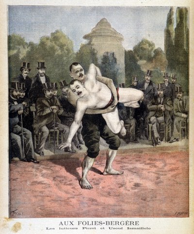 Worstelaren Pierri en Ussouf Ismaillolo bij de Folies Bergère in Parijs. In Le petit journal, op 31/03/1895. door Unknown artist