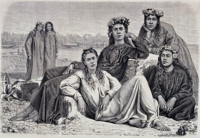 Jonge vrouwen van Tahiti - in "Le Tour du Monde" door Unknown artist