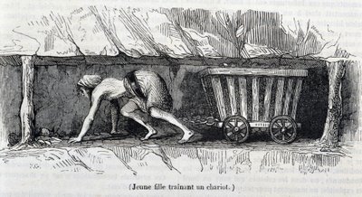 Jong meisje dat in de kolenmijnen in Engeland werkt door Unknown artist
