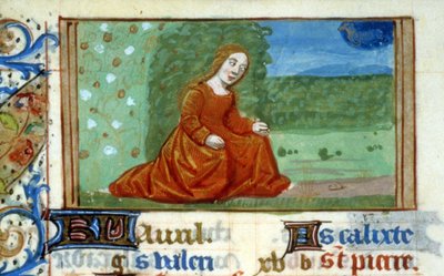 Jonge vrouw in een tuin en teken van de dierenriem Stier - Miniatuur door Unknown artist