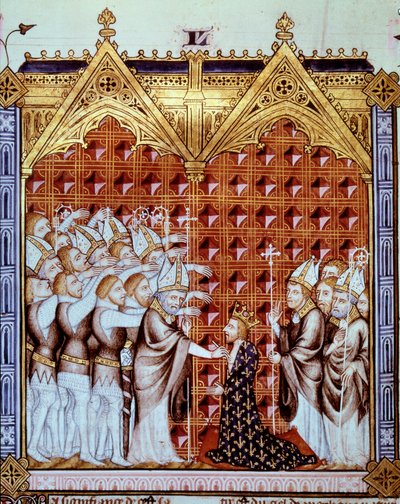 Zalving van de koning van Frankrijk, in aanwezigheid van bisschoppen en zijn baronnen door Unknown artist