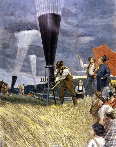 Vaten tegen de hagel door de wijnbouwers in Italië in 1899. door Unknown artist