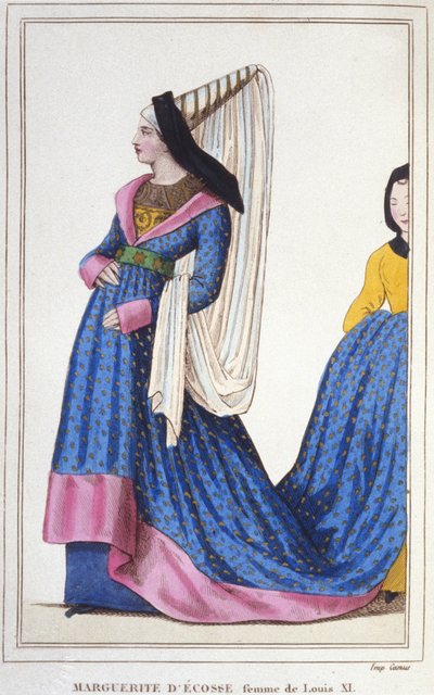 Portret van Margaretha van Schotland, Dauphine van Frankrijk - Dochter van Jacobus I, Koning van Schotland en vrouw van Lodewijk XI. 1418-1445, gravure uit 1830 door Unknown artist