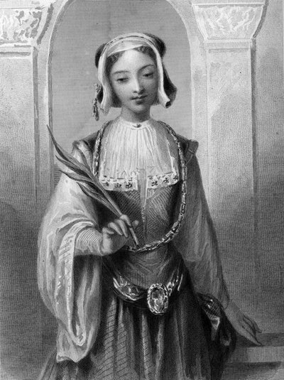 Portret van Sint Justine, maagd en martelaar van Antiochië. door Unknown artist