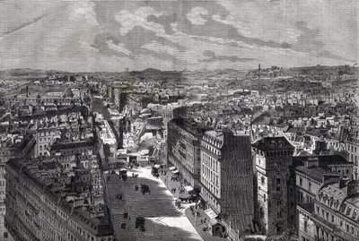 De grote werken van Haussmann - Transformaties van Parijs onder het Tweede Keizerrijk, Parijs Haussmannien (Boulevard, Haussmannien werken) - De doorbraak van de rue Étienne Marcel - van de rue Turbigo naar de Place des Victoires - gravure in 