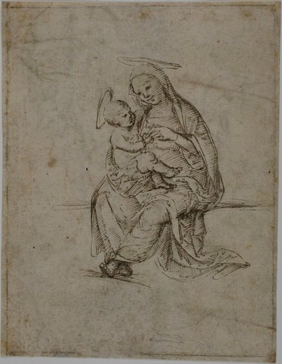 Maagd en kind (recto); Putti (verso) door Unknown Florentine