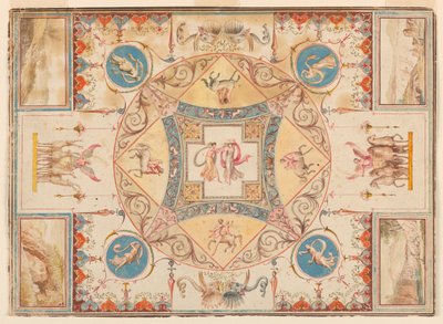 Plafond in de Villa van Hadrianus, met nimfen, centauren, herten en olifanten door Unknown, Italian