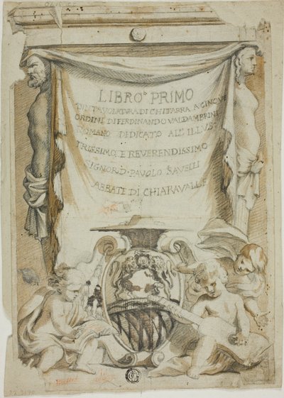 Ontwerp voor titelpagina voor gitaarhandboek door Ferdinando Valdambrini door Unknown Italian