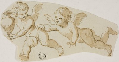 Putto die een andere Putto achtervolgt die een vaas draagt door Unknown Italian