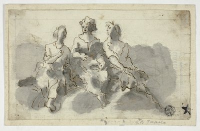 Drie zittende figuren (recto); zittende man in profiel (verso) door Unknown Italian