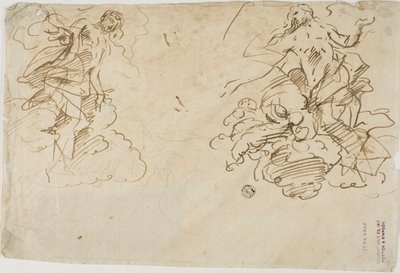 Twee figuren in wolken door Unknown Italian