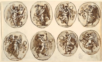 Tekening, plafondontwerp, geschiedenis, overvloed in zes ovalen, zaal van Hercules en Hebe, Palazzo Gessi, Faenza, 1813 door Unknown artistUnknown artist