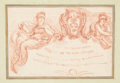 Tekening, Plafonddetail met twee zittende figuren en wapenschild, ca. 1759-70 door Unknown artistUnknown artist