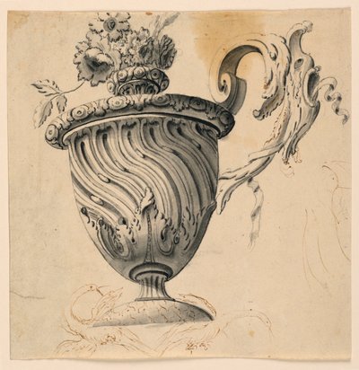 Tekening, plafondschildering en bloemenvaas, ca. 1725-50 door Unknown artistUnknown artist