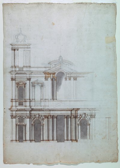 Tekening, kerkgevel, 18e eeuw door Unknown artistUnknown artist