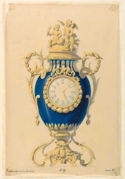 Tekening, Klok in porselein, ca. 1855 door Unknown artistUnknown artist
