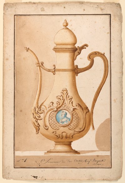 Tekening, Koffiekan met geëmailleerd medaillon, 1700-1725 door Unknown artistUnknown artist