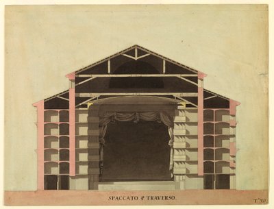 Tekening, Wedstrijdontwerp voor La Fenice, Venetië: Dwarsdoorsnede, 1788 door Unknown artistUnknown artist