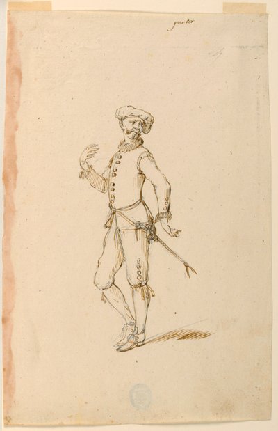 Tekening, Kostuumontwerp: Een kapitein voor een ballet, ca. 1720 door Unknown artistUnknown artist