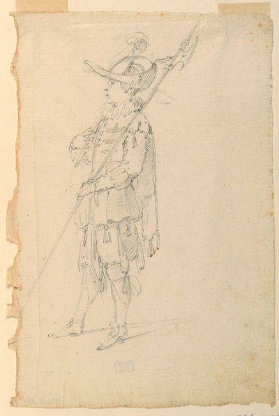 Tekening, Kostuumontwerp: Een hellebaard voor een ballet, ca. 1720 door Unknown artistUnknown artist