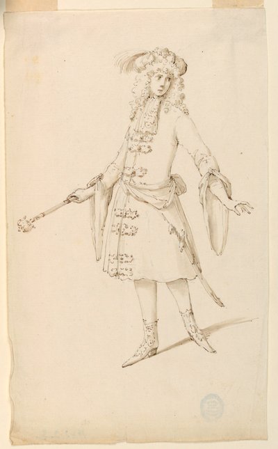 Tekening, Kostuumontwerp: Een edelman, koning of prins voor een ballet, ca. 1720 door Unknown artistUnknown artist