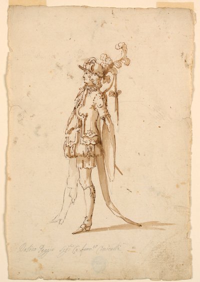 Tekening, Kostuumontwerp: Een pagina voor een ballet, ca. 1720 door Unknown artistUnknown artist