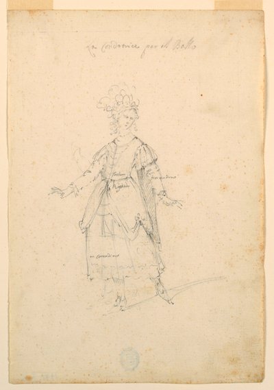 Tekening, Kostuumontwerp: Een zangeres voor een ballet, ca. 1720 door Unknown artistUnknown artist