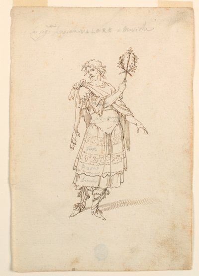 Tekening, Kostuumontwerp: Valor en muziek voor een ballet, ca. 1720 door Unknown artistUnknown artist