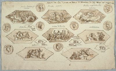 Tekening, Decoratie voor het plafond van een slaapkamer in Villa Aldini, Montmorency, 1813 door Unknown artistUnknown artist