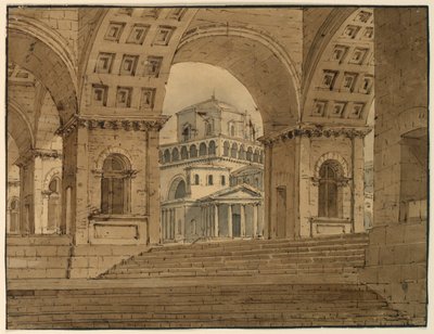 Tekening, Toneelontwerp, Gezicht op de stad vanaf het paleis, begin 19e eeuw door Unknown artistUnknown artist