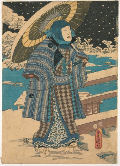 Prent, Deel van een drieluik: man met parasol, 1854 door Unknown artistUnknown artist