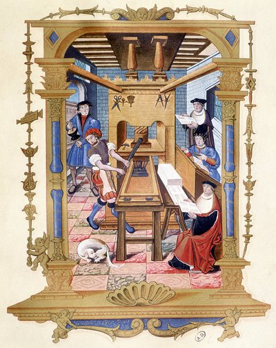 15e-eeuwse drukpers - 19e-eeuwse facsimile door Unknown artist