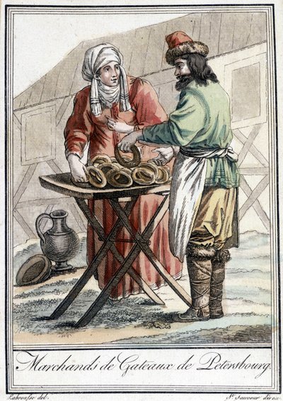 19e-eeuws bord dat een Russische man, taartverkoper in Petersburg, voorstelt door Unknown artist