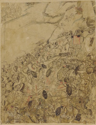 Een gevecht aan de oever van een rivier door Unknown artist