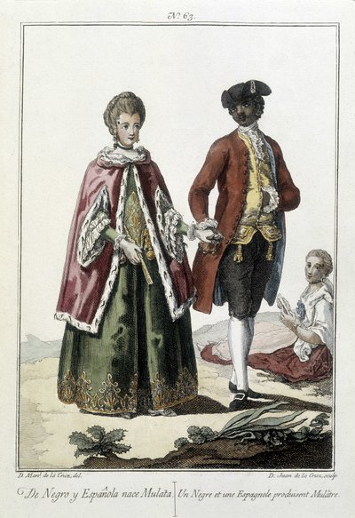 Een zwarte en een Spanjaard krijgen een mulat - gravure door Unknown artist