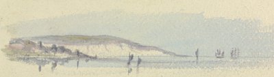 Een Kustlijn met Schepen op Zee door Unknown artist