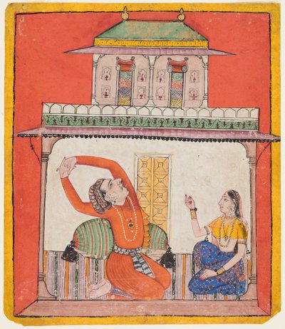 Een Koppel in hun Kamer in de Vroege Ochtend: Vighada Ragaputra van Shri, uit een Chamba Ragamala door Unknown artist