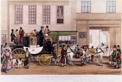 Een diligence voor het Star Hotel in Oxford in 1831 door Unknown artist