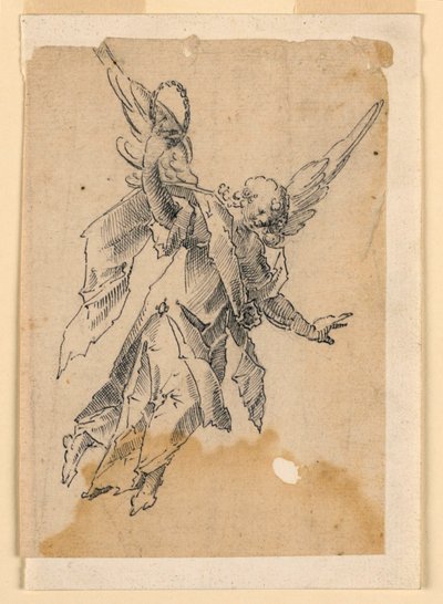 Een Vliegende Engel die een Krans Draagt door Unknown artist