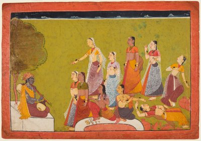 Een Groep Vrouwen in Extase voor Madhava, uit een Madhavanala Kamakandala door Unknown artist