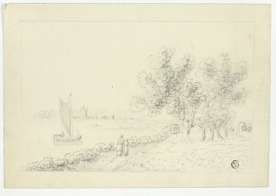 Een haven met een zeilboot door Unknown artist